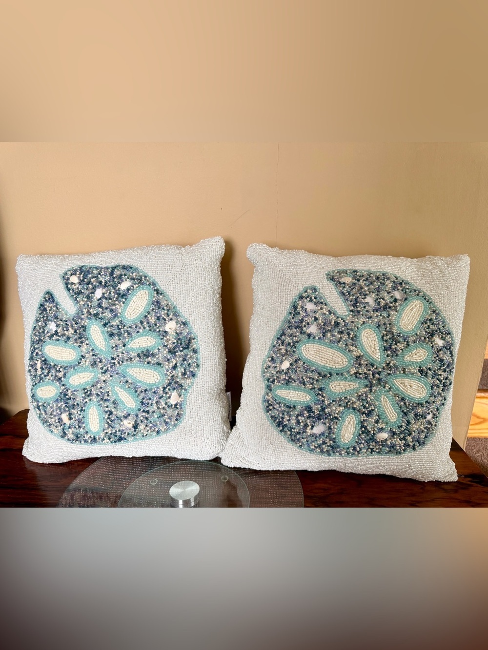 Set of 2 Coastal Collection Beaded Sand Dollar Throw Pillows